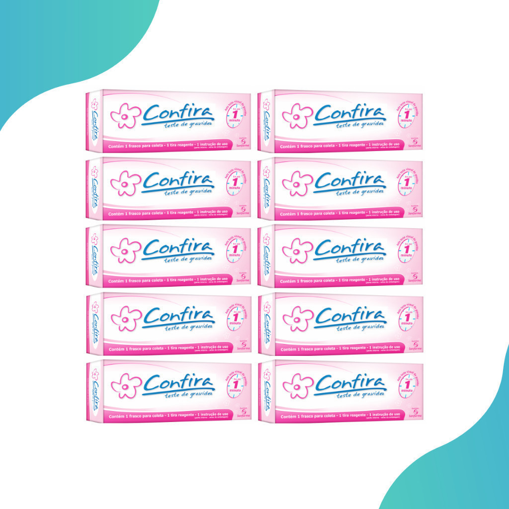 Kit com 10 Teste De Gravidez Confira em tira Sanfarma