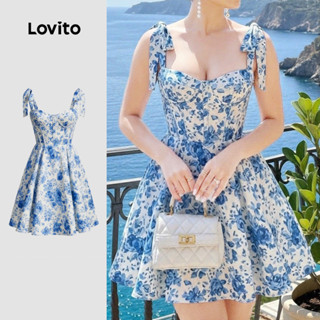 Lovito Vestido Boho com Amarração Estampa Primavera/verão para Mulheres LK4LD2697 em Oferta na Shopee