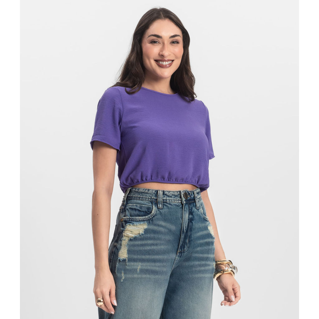 Blusa Feminina Manga Curta Infinita Cor Roxo
