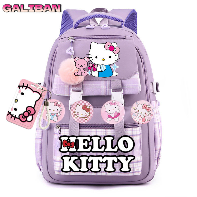Nova mochila simples e fofa da Hello Kitty para estudantes do sexo masculino e feminino, com acessórios e zíper.