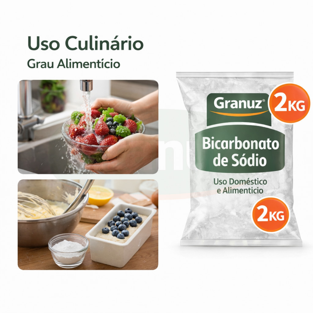Bicarbonato de Sódio Granuz 100% PURO 2Kg Alimentício e Limpeza Revendedor Autorizado [Envio HOJE]