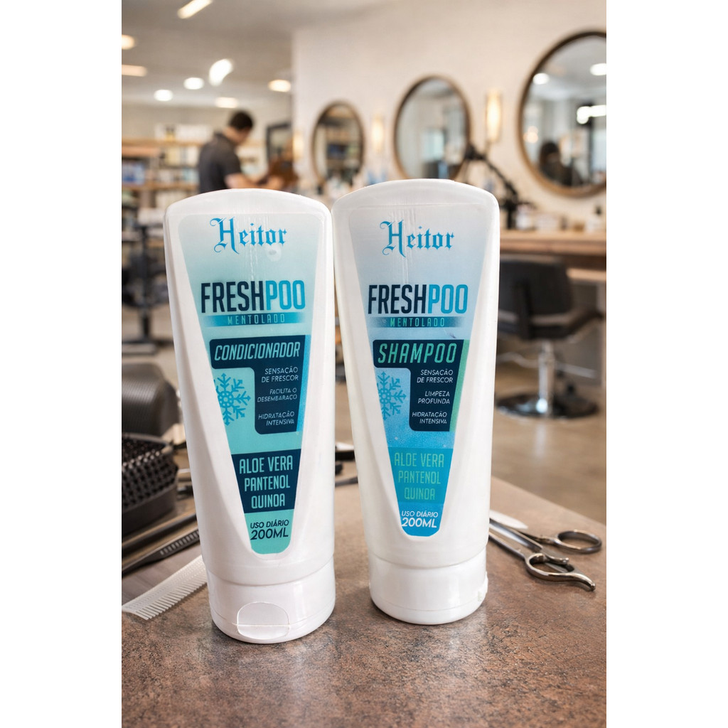 Kit Shampoo+Condicionador Mentolado Heitor 200ml Fresh Poo Refrescante Anticaspa Controle Oleosidade