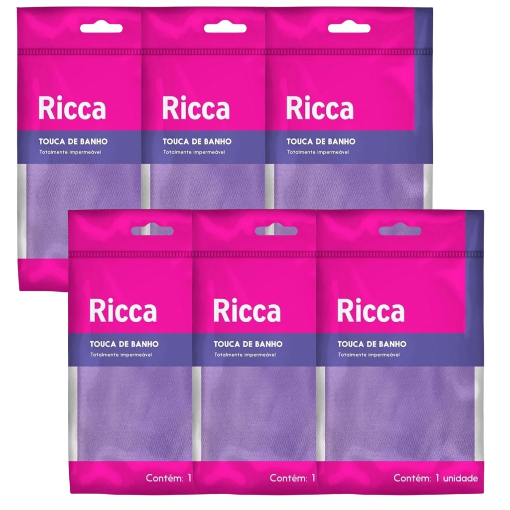 Kit 6 Touca De Banho Impermeavel Ricca Lisa 1 Unid Cores Sortidas