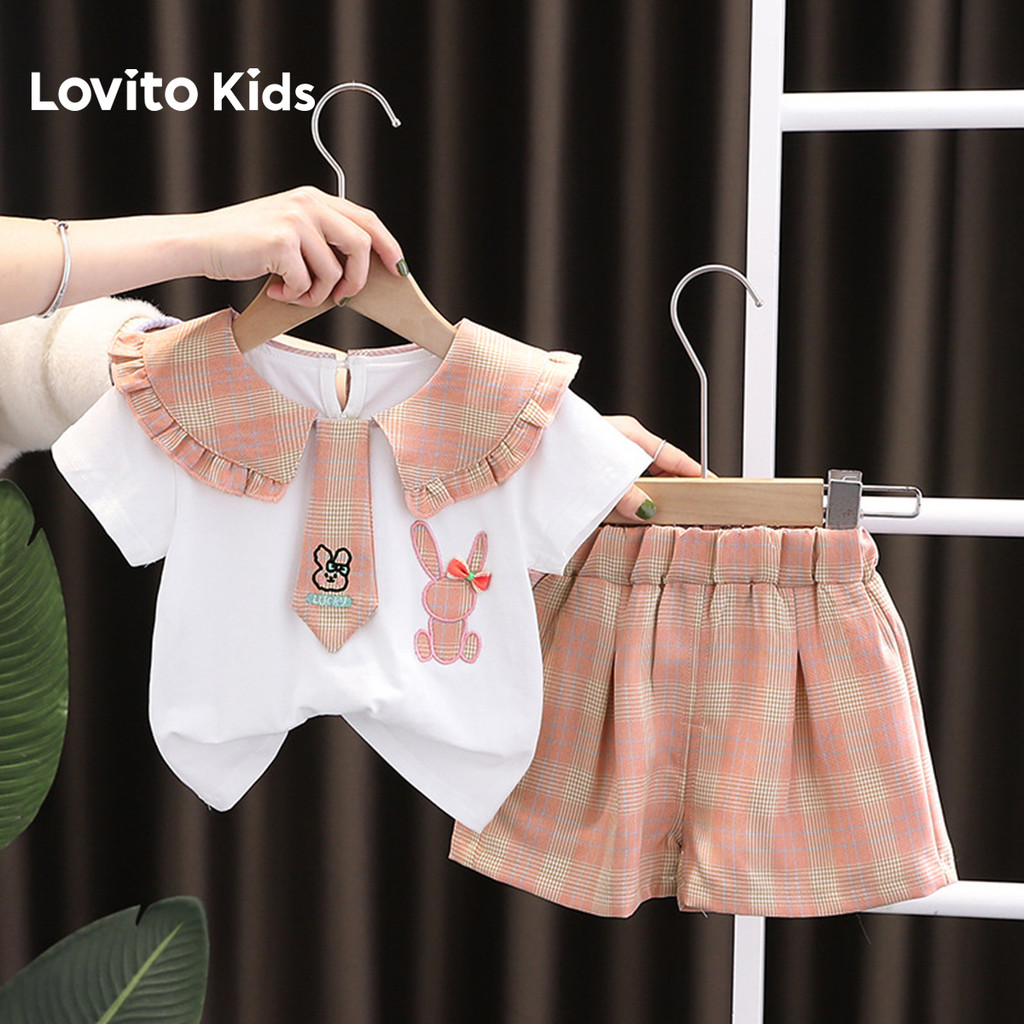 Lovito Kids  Conjuntos de Shorts Casuais com Padrão e Amarração No Pescoço para Primavera/verão para Meninas LNL136261 em Oferta na Shopee