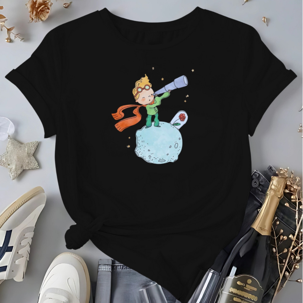 [Camiseta Premium em Algodão Puro]BOW Blusa O Pequeno Principe Camiseta Feminina Blusa 100%Algodão
