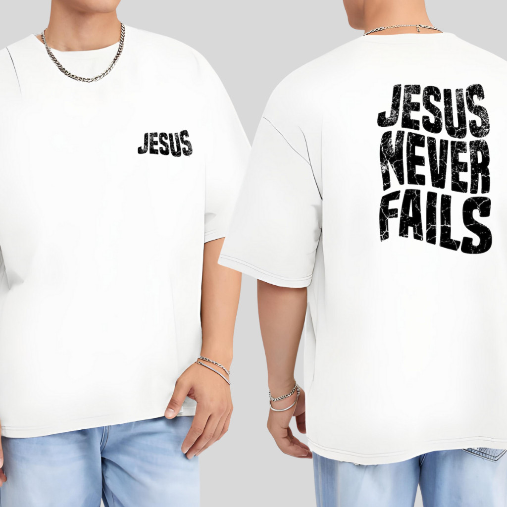 Camiseta Oversized streetwear Estampada Masculina Jesus Nunca Falha Urbana Presente Religião Fé Cristã