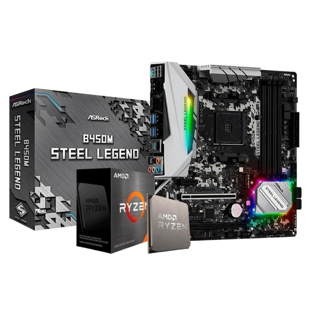 Kit Upgrade AMD Ryzen 5 5600GT, Placa mãe B450M Steel Legend AM4