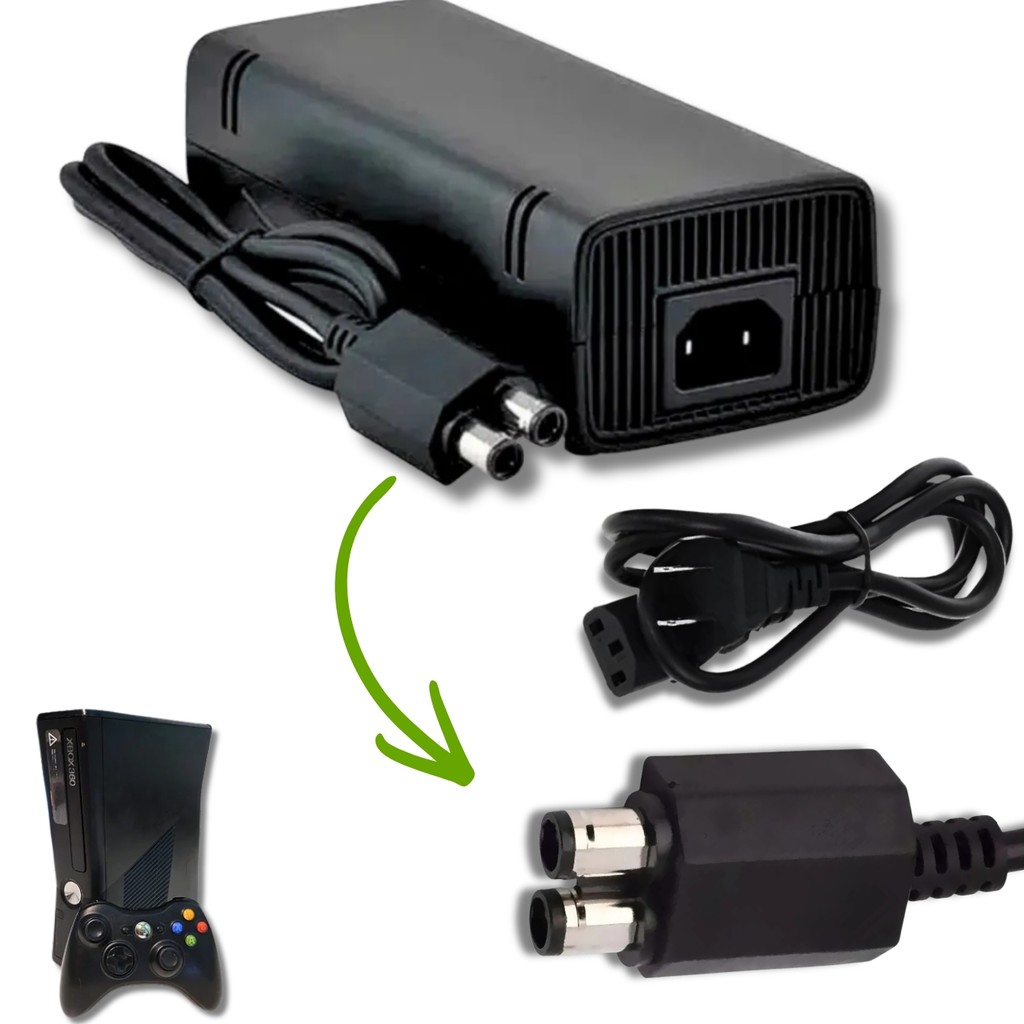 Fonte Xbox 360 Slim 2 Pinos C/ Cabos De Força Bivolt 110v/220v em Oferta na Shopee
