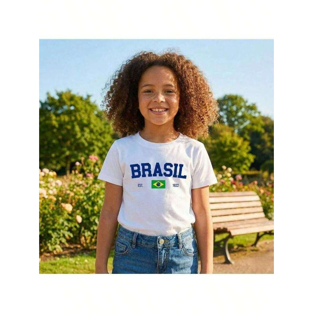 Camiseta Infantil Unissex Brasil Copa Camiseta Comemoração Seleção Moda Menino Menina Confortável