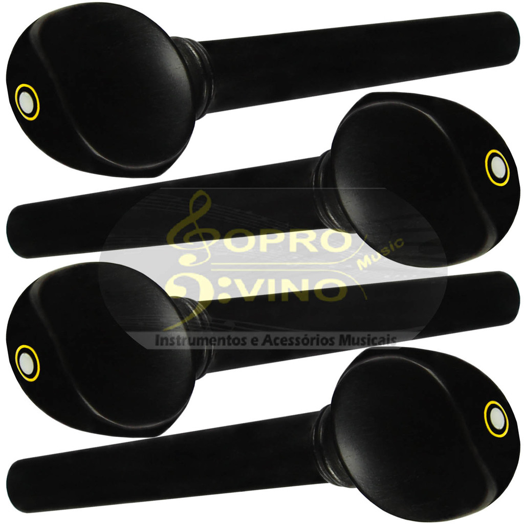Kit Jogo 04 Cravelhas Madeira Ébano Suiço com Furos Olho Paris Violoncelo 4/4 Dominante Orquestral