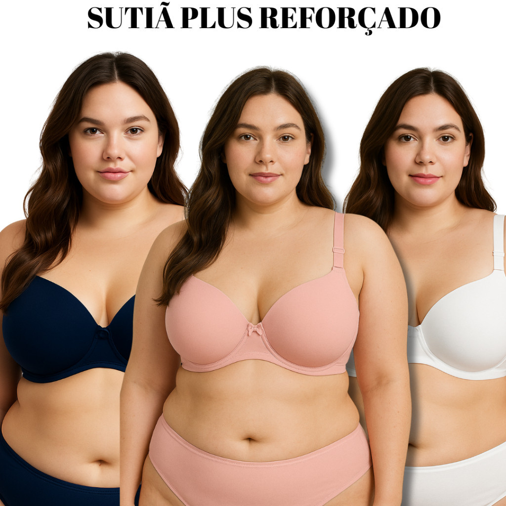KIT 3 Sutiã Plus Size Bojão – Conforto, Sustentação e Durabilidade em Oferta na Shopee