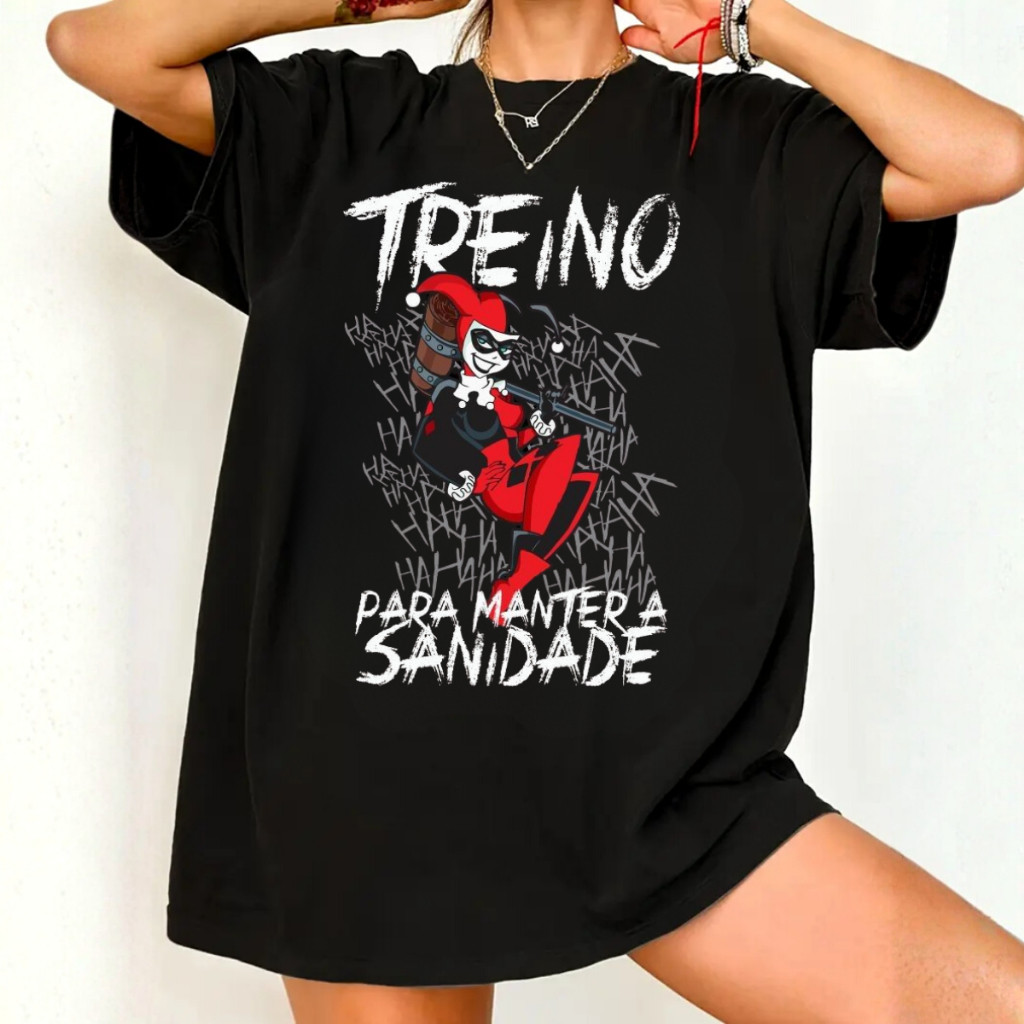 Camiseta Oversized Feminina Academia Treino pra Manter a Sanidade Blusa Largona Leve e Confortável Envio Imediato