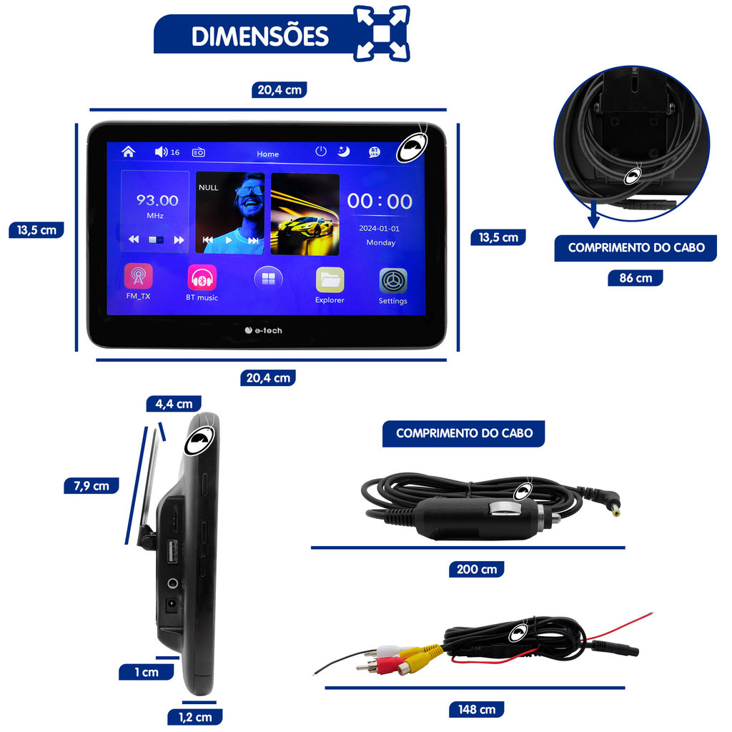 Par Encosto Monitor de Acoplar 8" Espelhamento Celular Android Touch USB — imagem 2 de 2