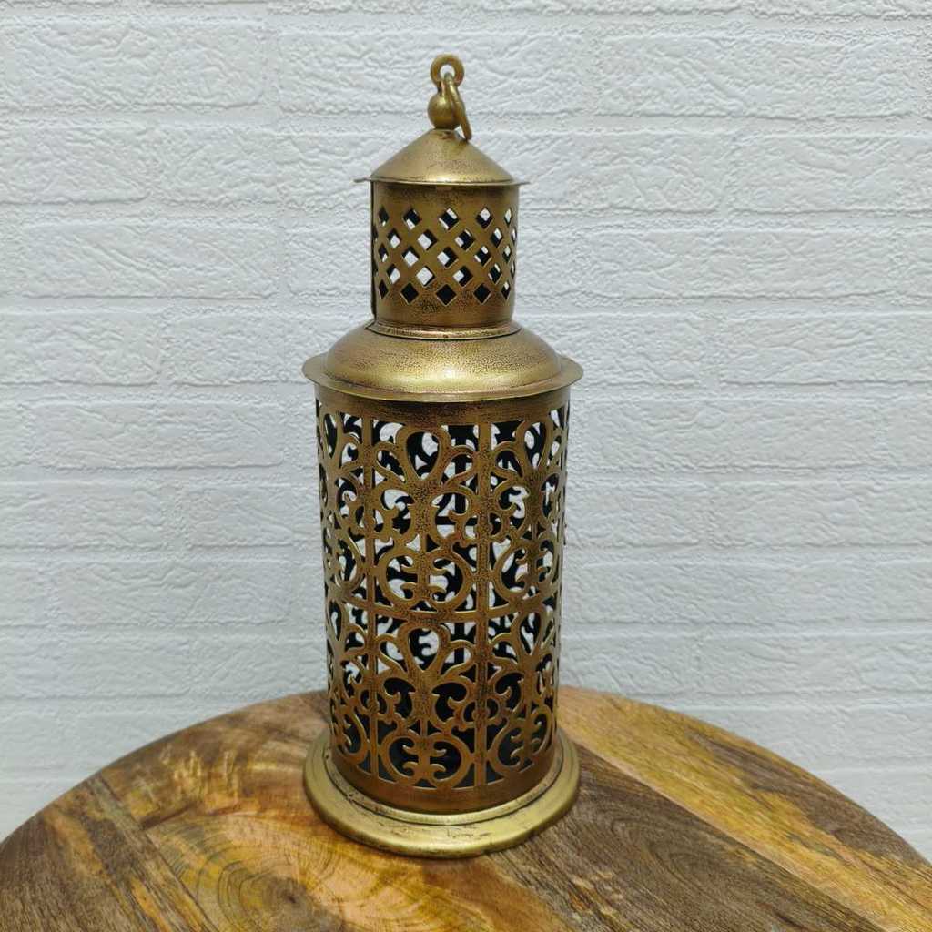 Vaso Lamparina Indiano de Ferro Dourado 36 cm de Altura