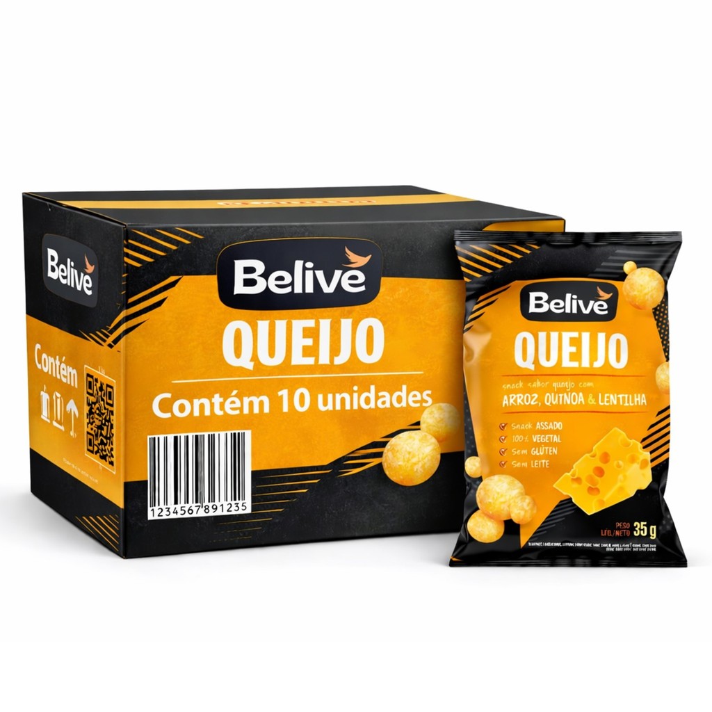 Kit 10 Snack Multigrãos Sabor Queijo s/ Gluten BELIVE 35g