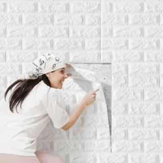 Papel Parede Painel 3d Tijolinho Branco Placa Auto Adesivo Revestimento Espuma 77x70cm Grande Autocolante Decoracao