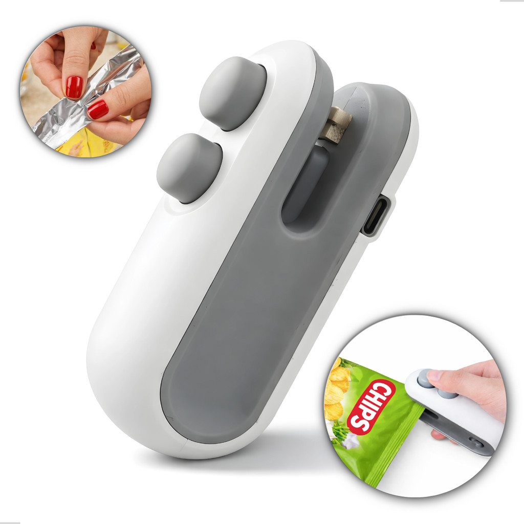 Mini Máquina Seladora Portátil 2 Em 1 Saco Plástico Embalagem Alimentos Recarregável Elétrica em Oferta na Shopee