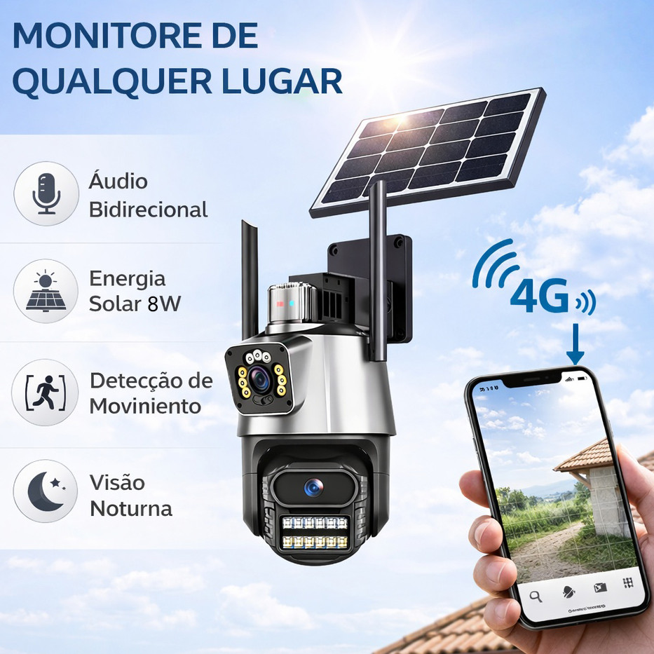 Câmera 4G Solar Externa com Sirene Alarme Monitoramento 24/7 ICSEE em Oferta na Shopee