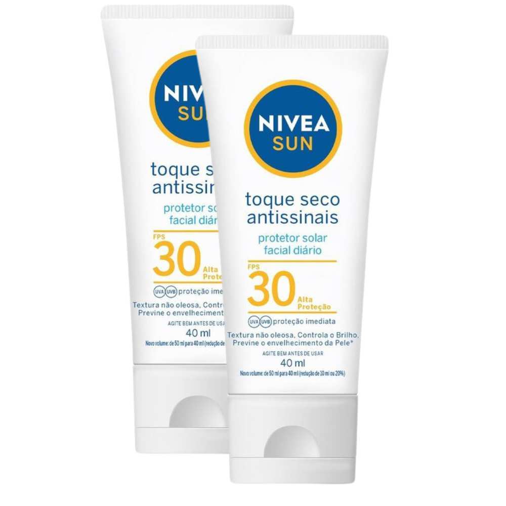 Kit 2 Protetor Solar Facial Nivea Sun Toque Seco Antissinais FPS 30 40ml em Oferta na Shopee
