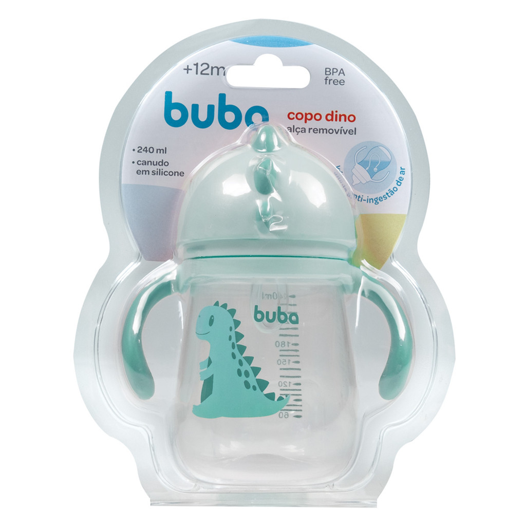 Copo Treinamento com Alça e Canudo Buba Dino Verde 240ml em Oferta na Shopee