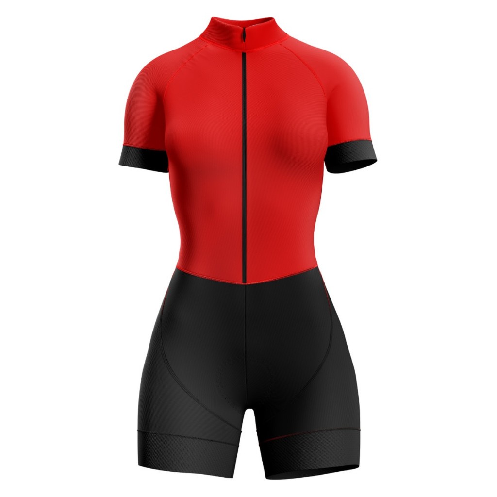 Macaquinho Ciclismo Feminino com Compressão Forro Gel MTB Speed Conforto Premium Vermelho