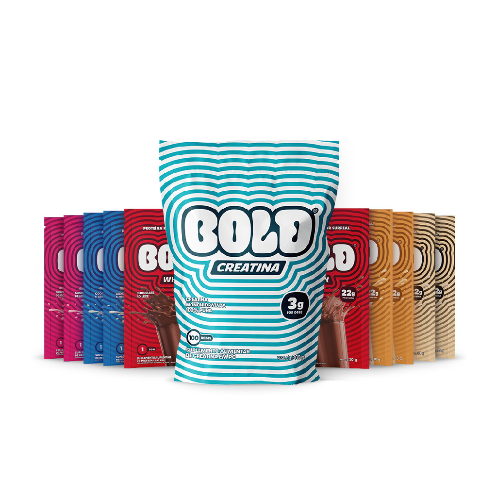 Bold Creatina 300g + Kit 10 Sachês Whey 30g Sabores Variados
