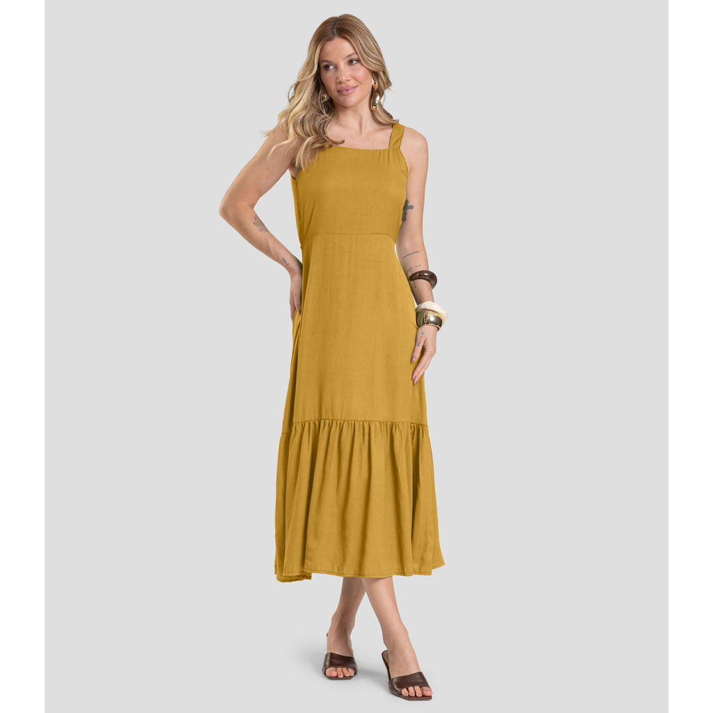 Vestido Midi em Viscose Rajada Dianna Amarelo em Oferta na Shopee