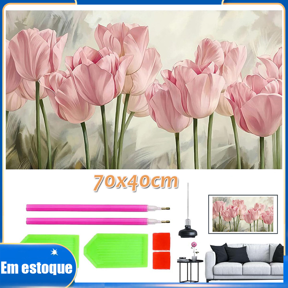Kit de pintura de diamante Flores rosa DIY para adultos crianças quadrado de diamante bordado 70x40cm