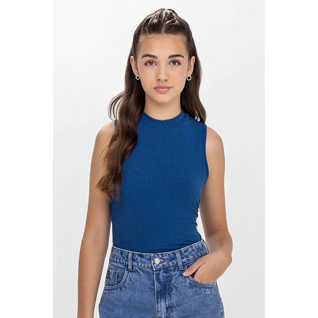 Regata Cropped Juvenil Menina Canelada Beats Azul em Oferta na Shopee