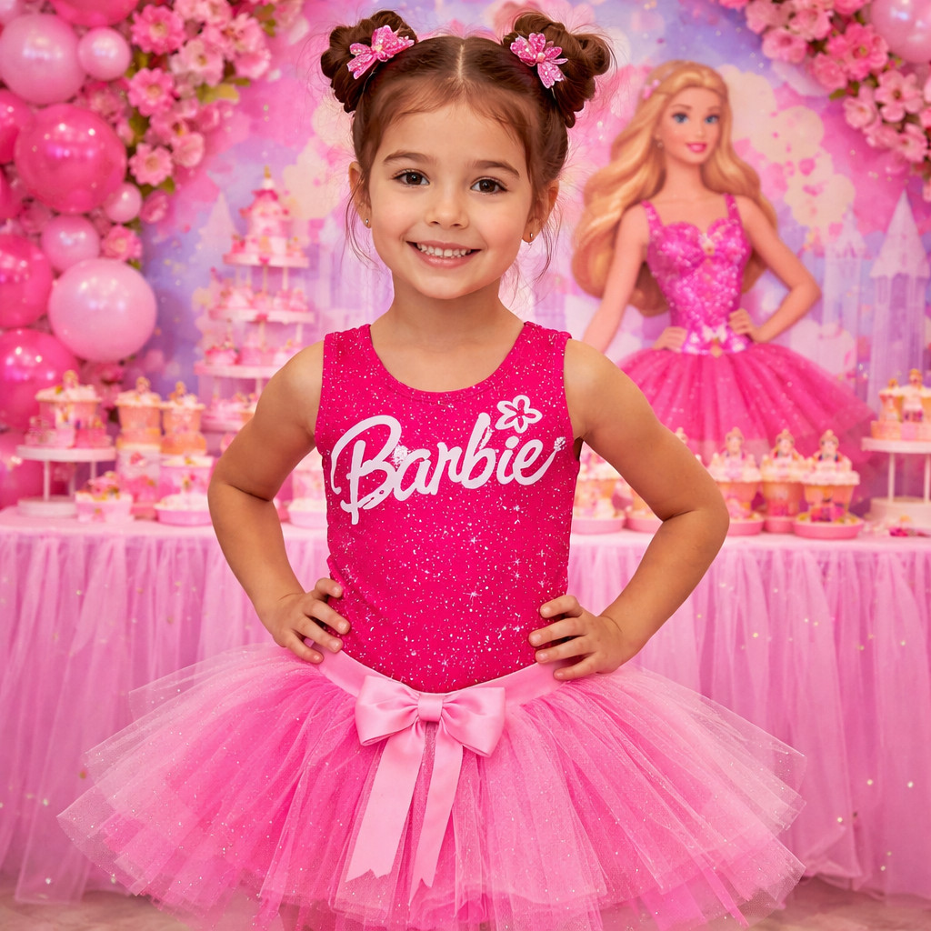 BODY BARBIE COM ESCRITA E BRILHO