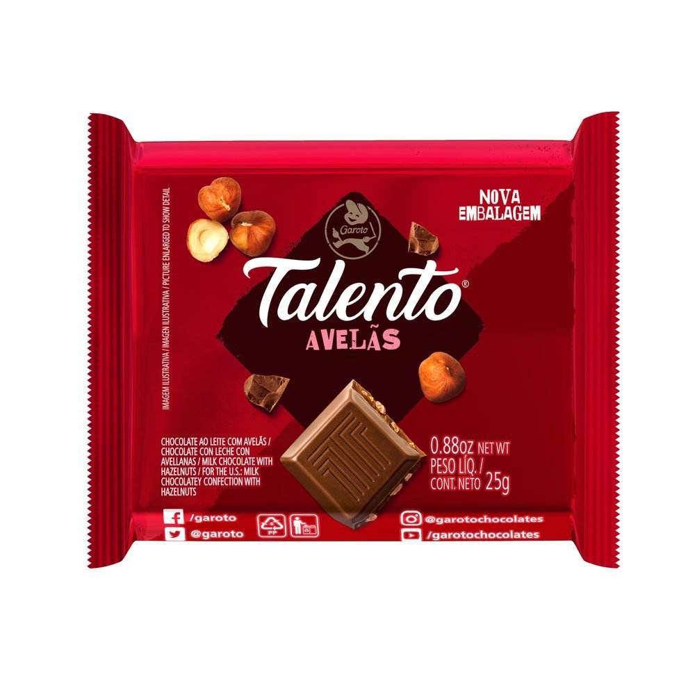 Chocolate Garoto Talento ao Leite com Avelãs 25g em Oferta na Shopee