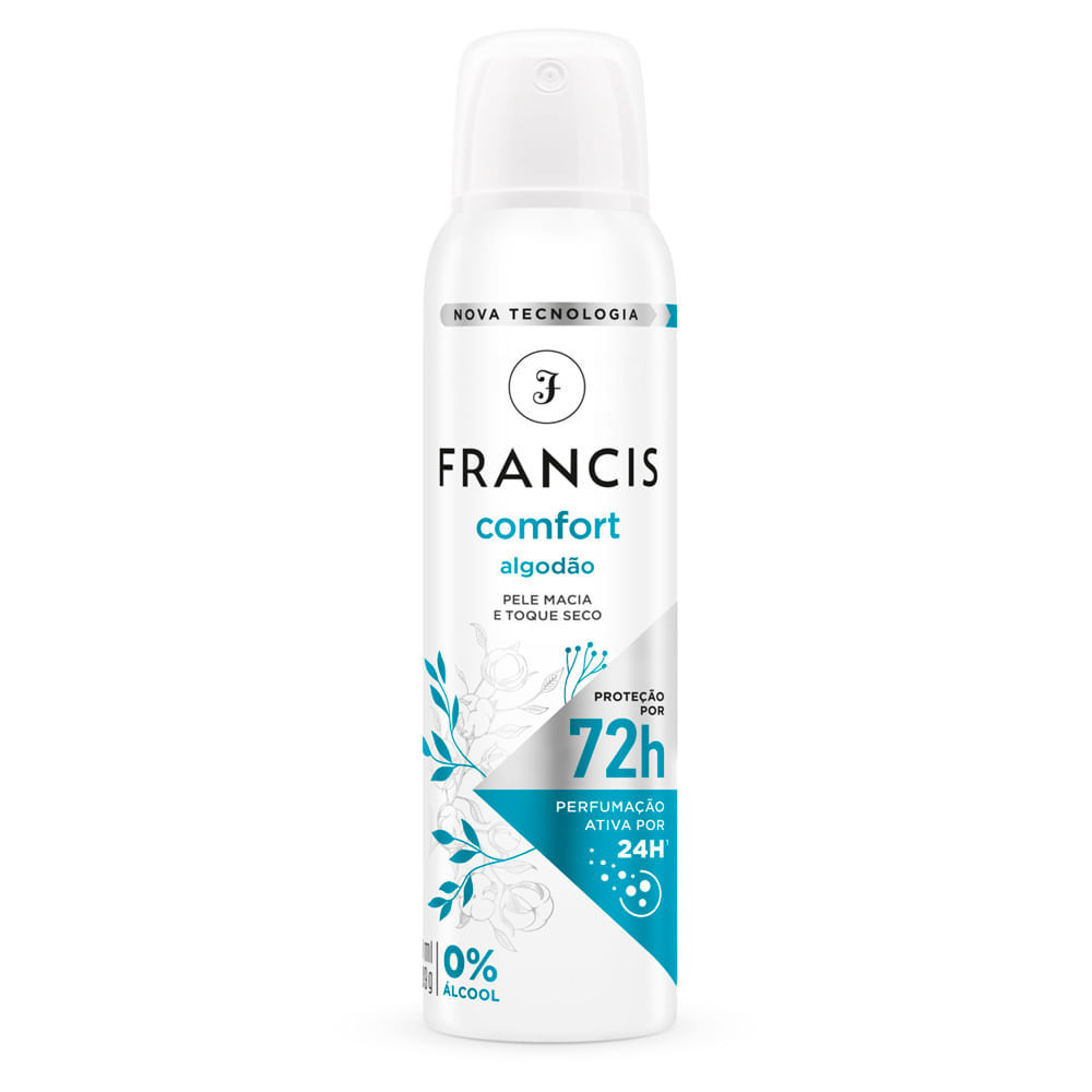 Desodorante Francis Comfort Algodão Aerosol Antitranspirante 72h 150ml em Oferta na Shopee
