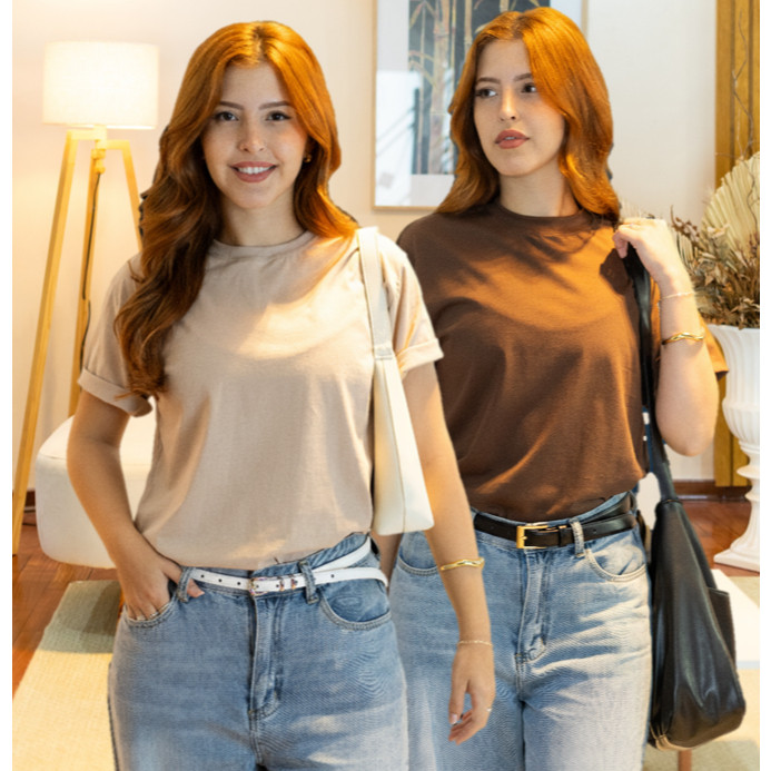 Kit 2 T-shirts Básicas 100% Algodão Camisetas Femininas e Masculinas Sem Estampa Unissex Confortável