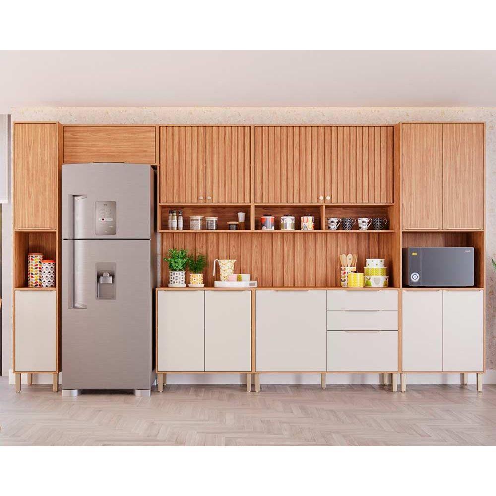 Cozinha Completa Divina 9 Peças (3Aéreos+2Balcões+2Paneleiros+2Complementos) CZ010 Freijo/Off White - MGM em Oferta na Shopee