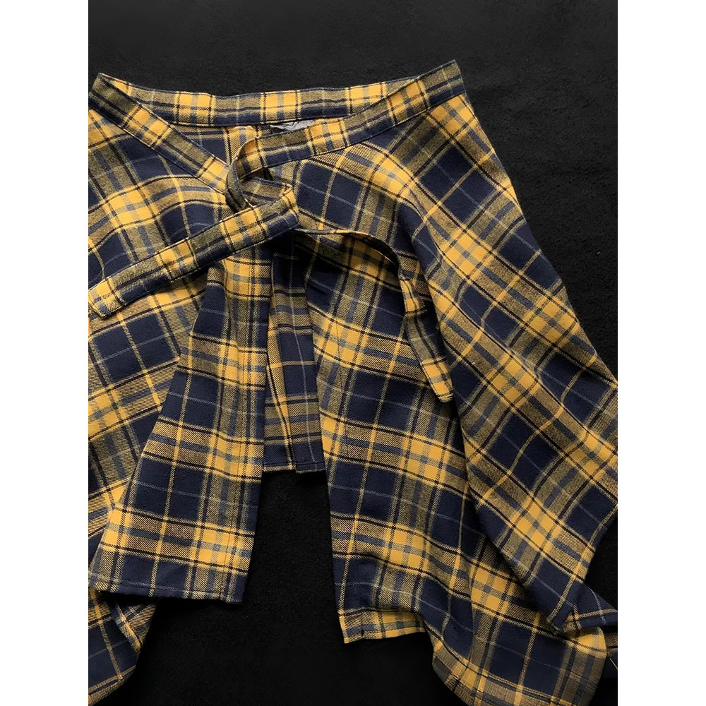 Cortina de bunda xadrez amarela colorida Popular deste ano, peça única feminina com cadarço, xadrez amarela, produtos de
