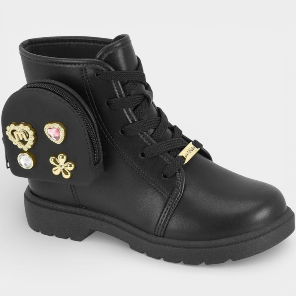 Bota Coturno Infantil Molekinha Bolsinha Menina - Preto em Oferta na Shopee
