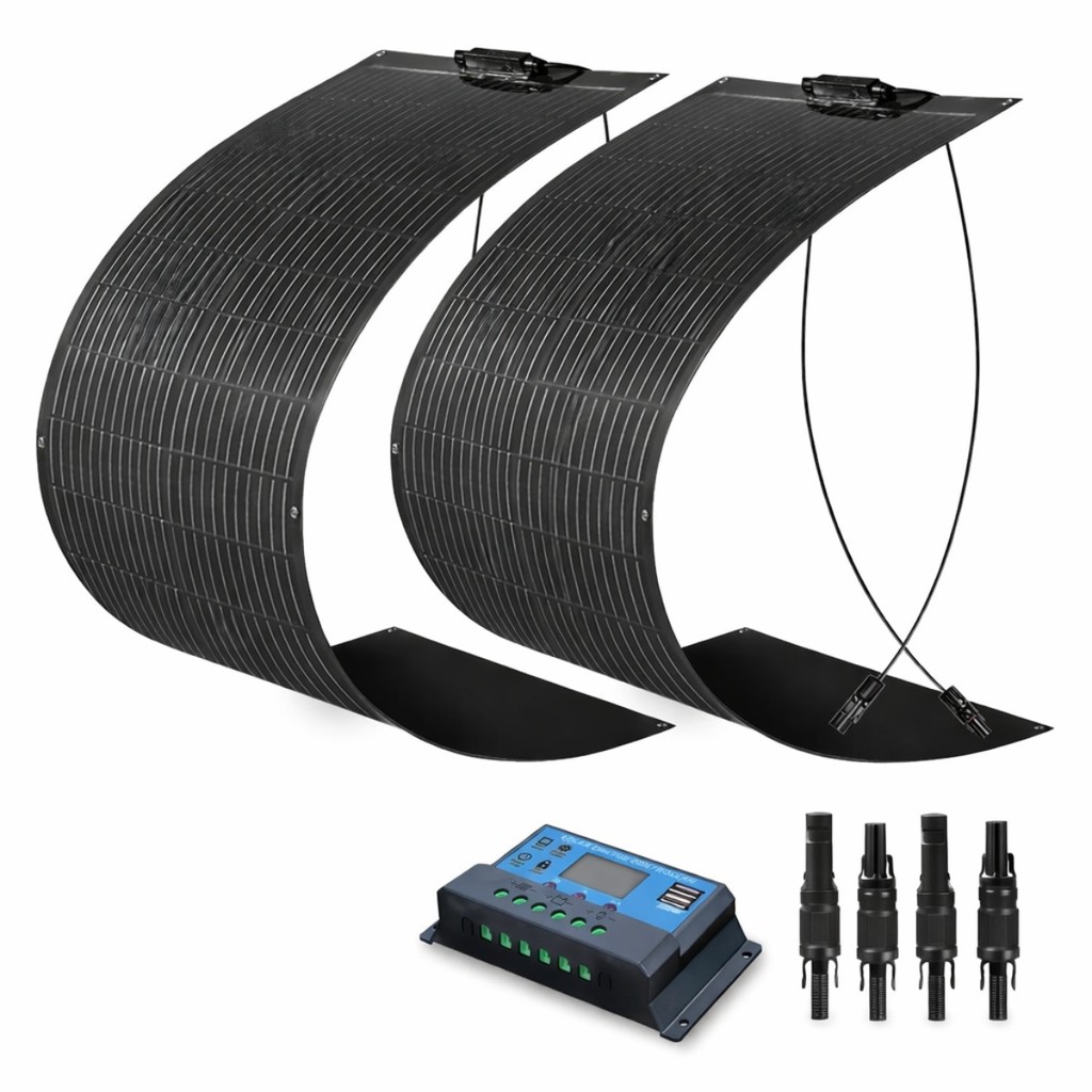 Kit 2 x Painel Placa Solar Flexível 200W + Controlador PWM 12v/24v Energia Solar Portátil Off Grid Automático