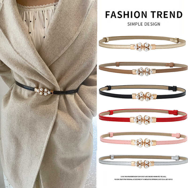 Versão coreana moda na moda cinto fino temperamento pérola acessórios saia jaqueta terno ins estilo All-Match versão cor