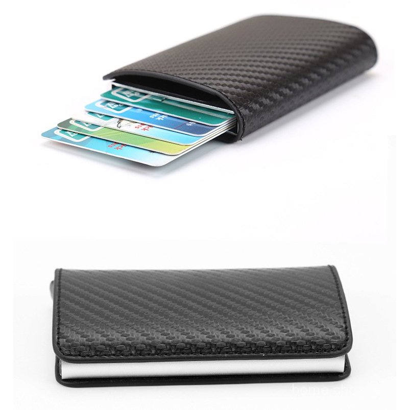 1 Pc Carteiras Fibra De Carbono Porta-CartõEs Masculina Marca Preta MáGica Tripla De Couro