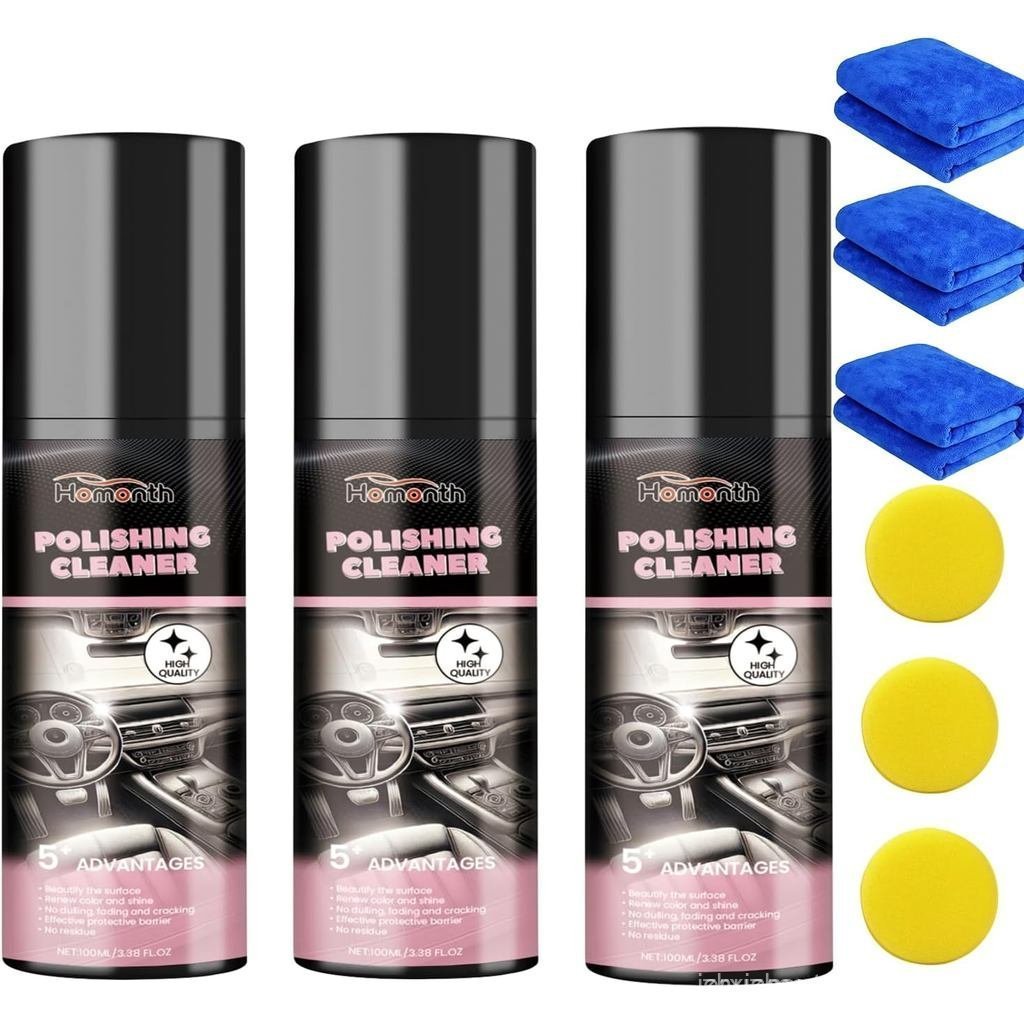 Limpador Polidor, Interior de Carro, 3 Peças de Spray Polidor para Detalhes Internos de Veículos, Limpador Multiuso para