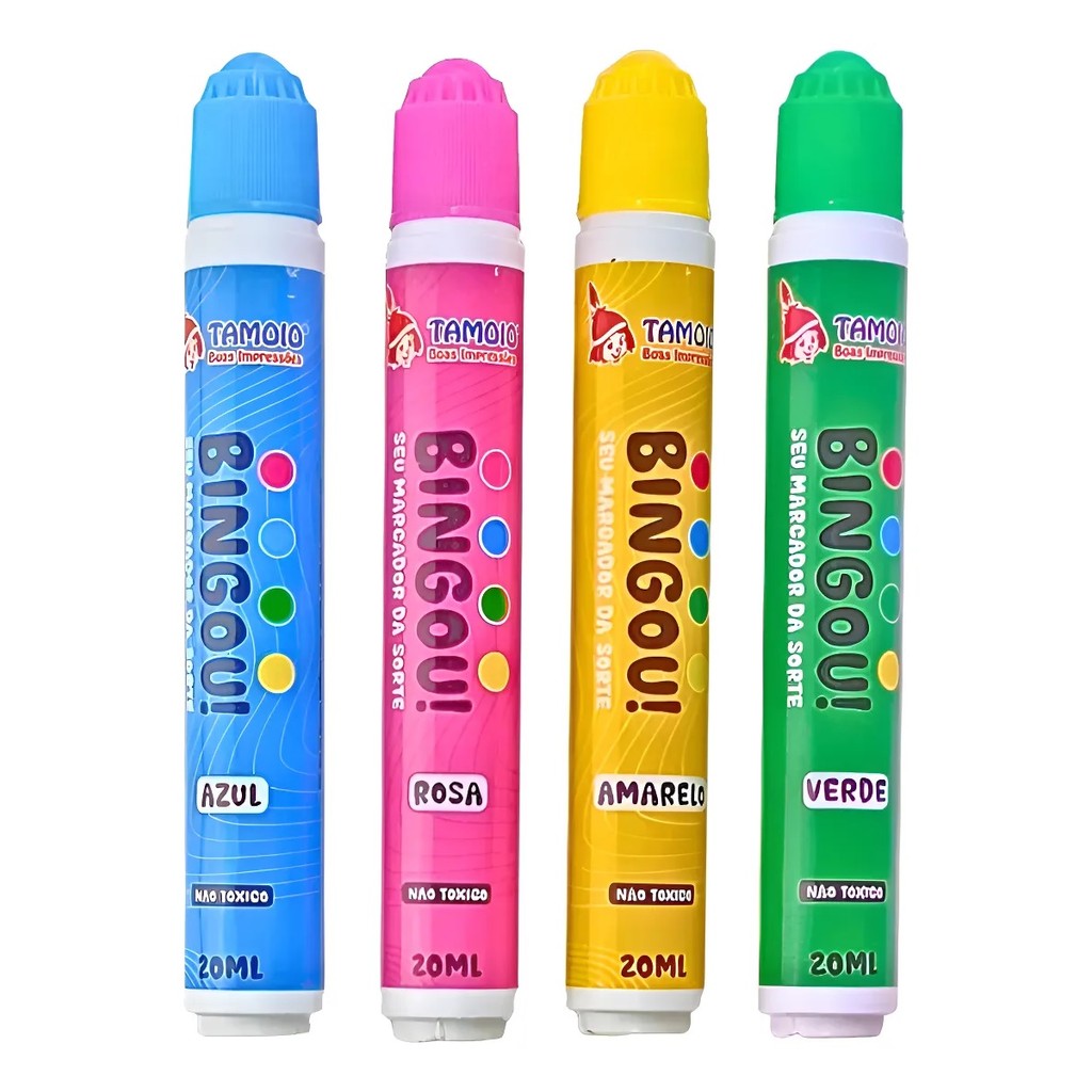 Marcador Bingo Tamoio Bingou 4 Cores 20ml Caneta Carimbo Redonda - Amarelo/Azul/Rosa/Verde em Oferta na Shopee