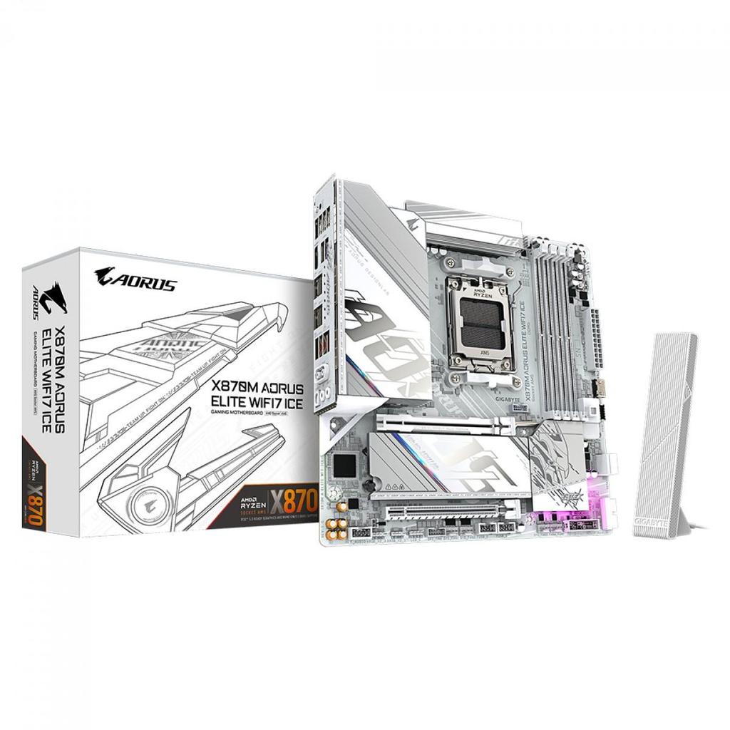 Placa Mãe Gigabyte X870M AORUS ELITE WIFI7 ICE, Chipset X870, AMD AM5, M-ATX, DD