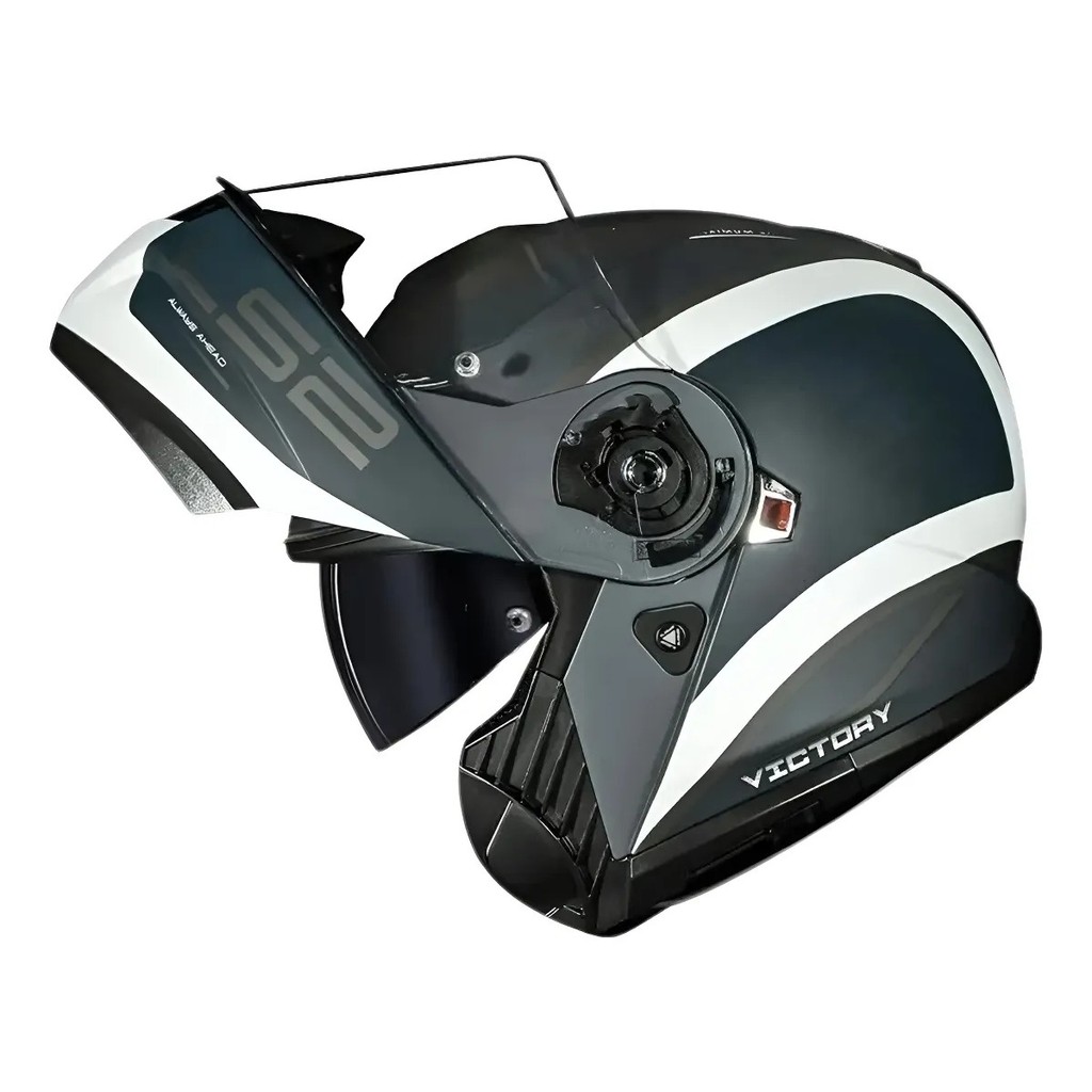Capacete Ls2 Strobe 2 Victory Escamoteavel Articulado Robocop Com Óculos Interno Cinza Branco Masculino Feminino