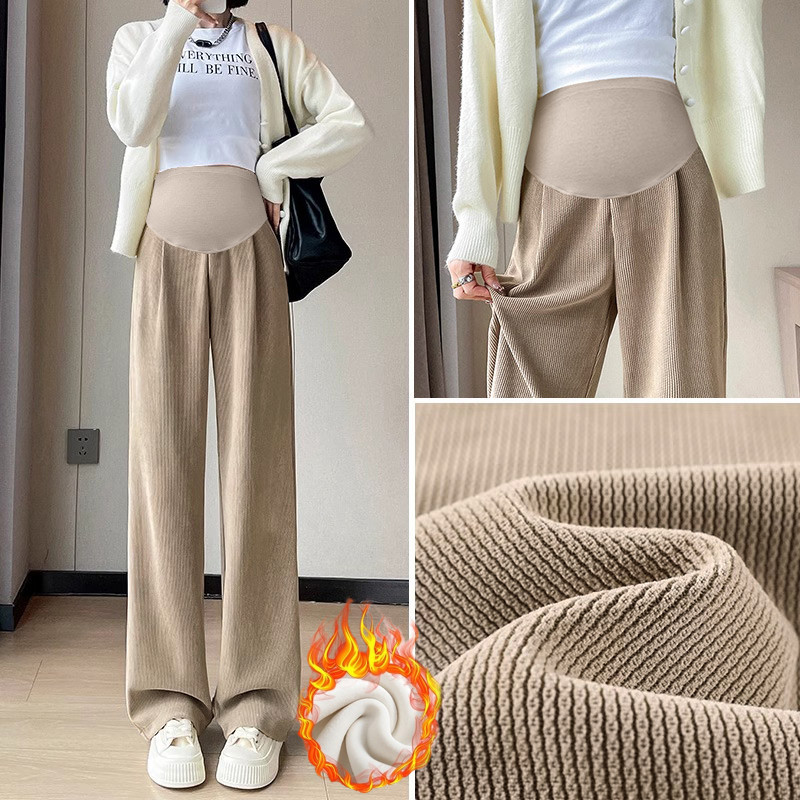 Calças de maternidade outono inverno exterior Wear 2026 novo estilo forro de lã espessamento gravidez não-estrangulament