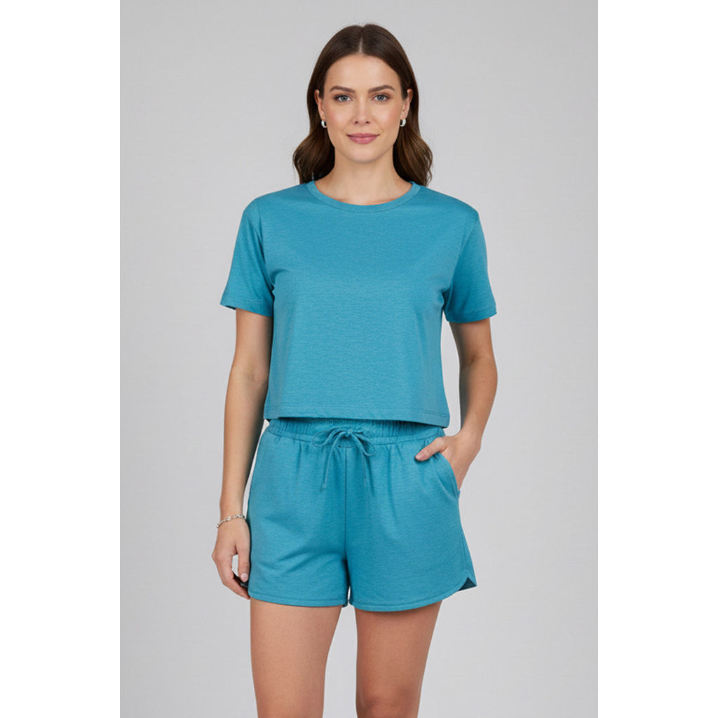 Conjunto Curto Feminino Malha Dublada Marialícia Azul em Oferta na Shopee