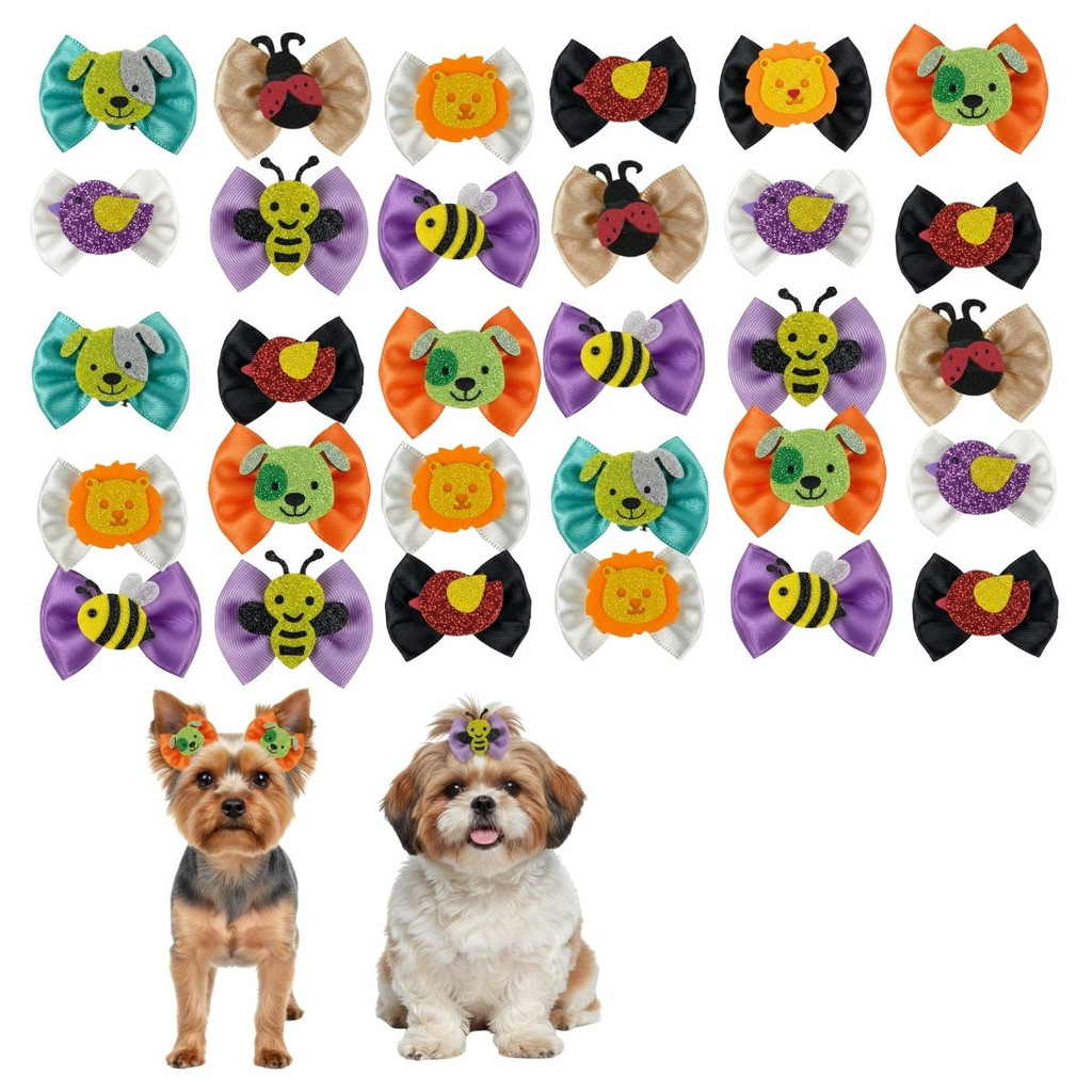 Kit 100 Lacinhos Pet De Cetim Sortidos Para Pet Shop Banho E Tosa Cães Modelos Variados