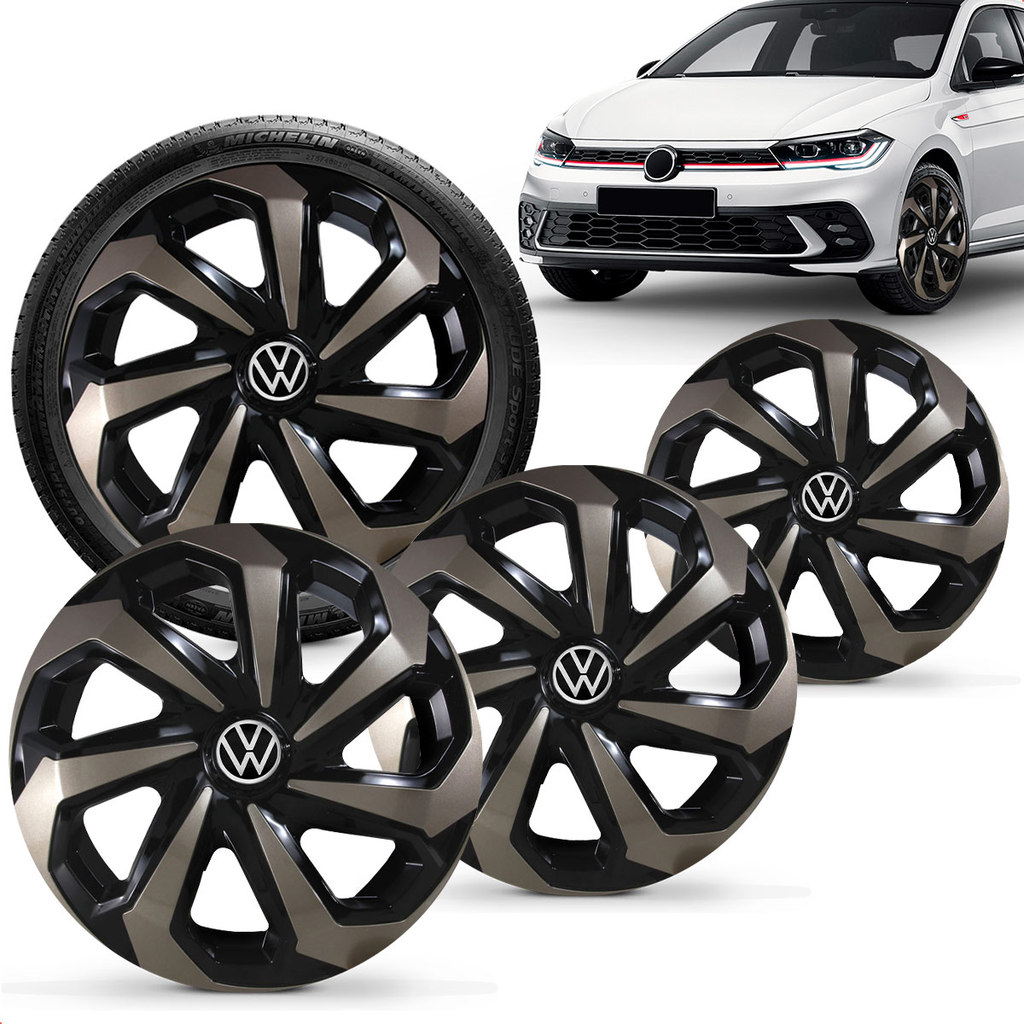 Jogo 4 Calotas Elitte 14" Spider Preto Gold Polo Track 2023 a 2025 com Emblema Resinado