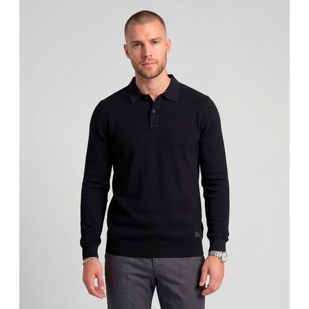 Polo Manga Longa Maquinetada Diametro Preto