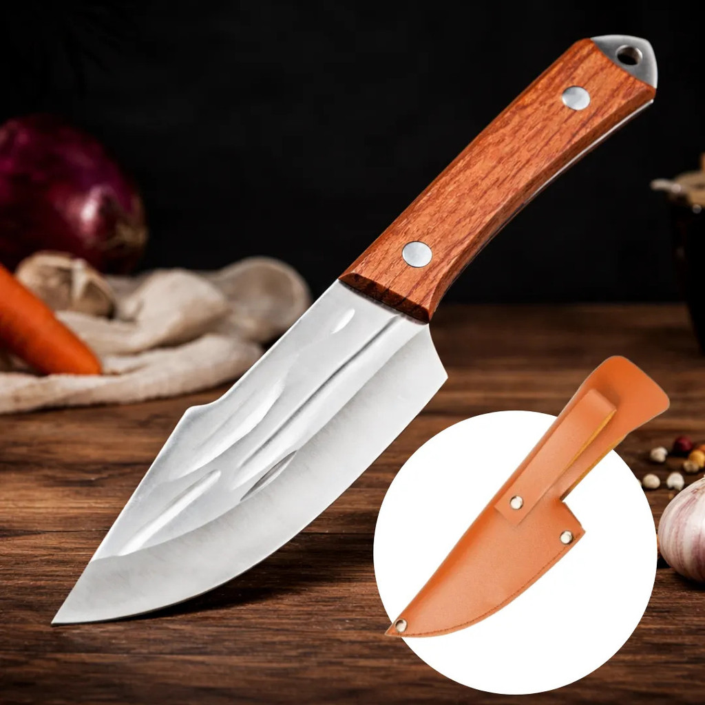 Faca de Cozinha com Bainha Aço Inox Cortar Frutas Legumes Camping Churrasco