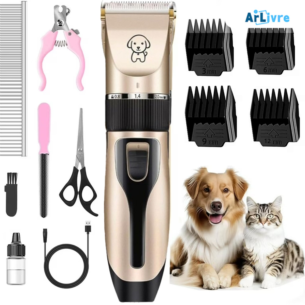 Kit de Luxo para Cães e Gatos: Máquina com Motor Potente, Cortador Ergonômico, Pente para Peludos,Lixadeira Profissional